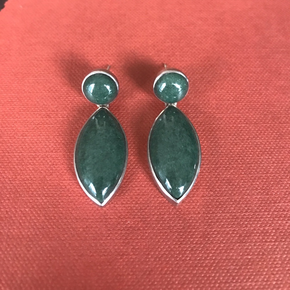 Green Jade Sterling Silver Drop Earrings
