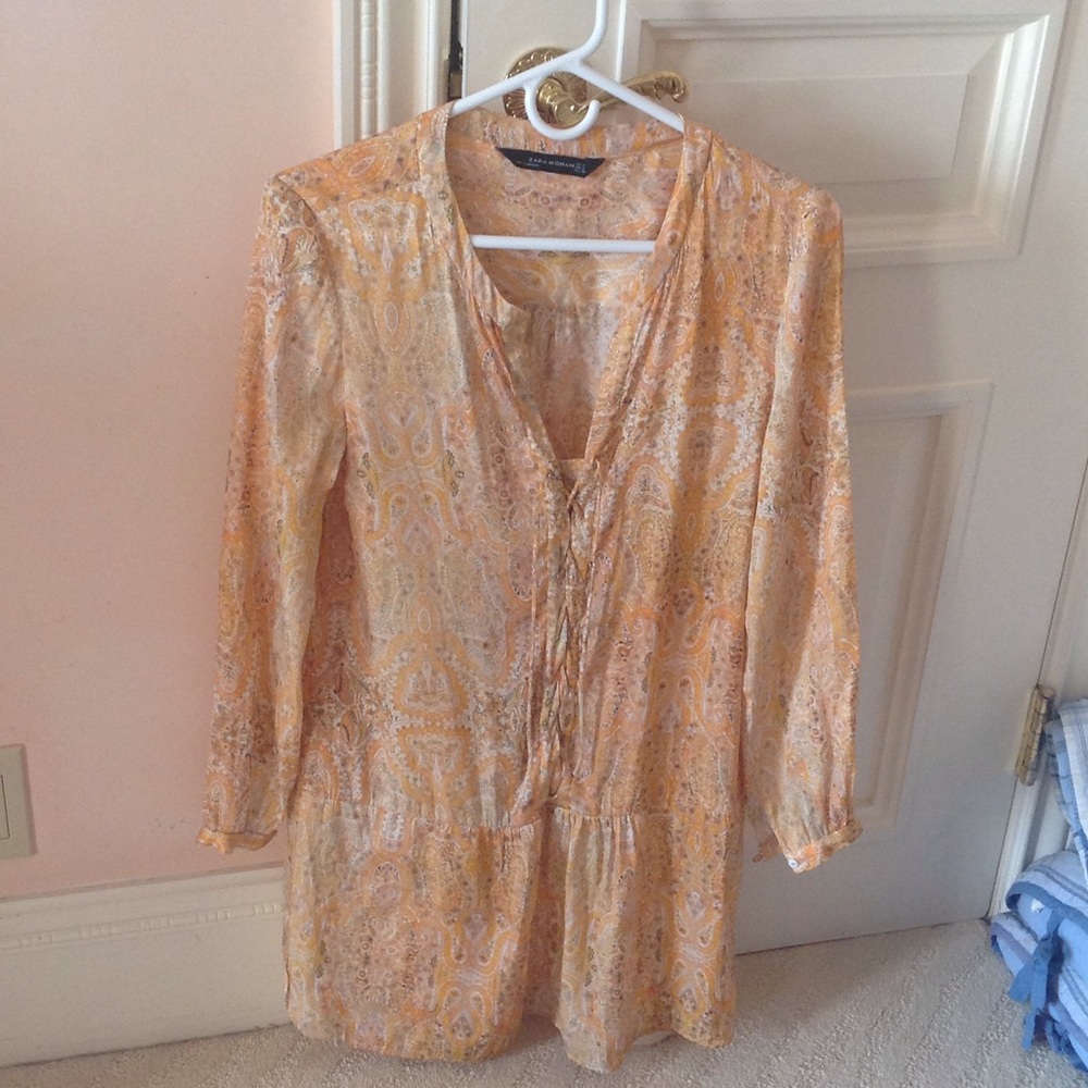 Silky yellow paisley Zara dress