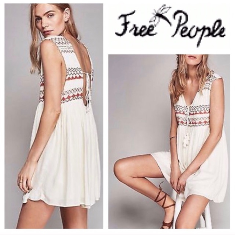Free People embroidered lace up dress