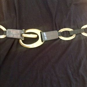 Black leather and brass belt