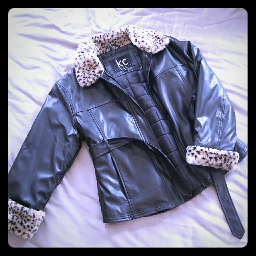 Juniors Faux Leather Black Jacket