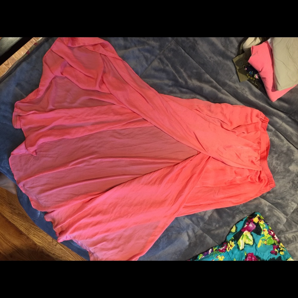 Coral silk maxi skirt ZARA