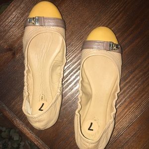 Coach Flats-gold buckle-tan with brown strap