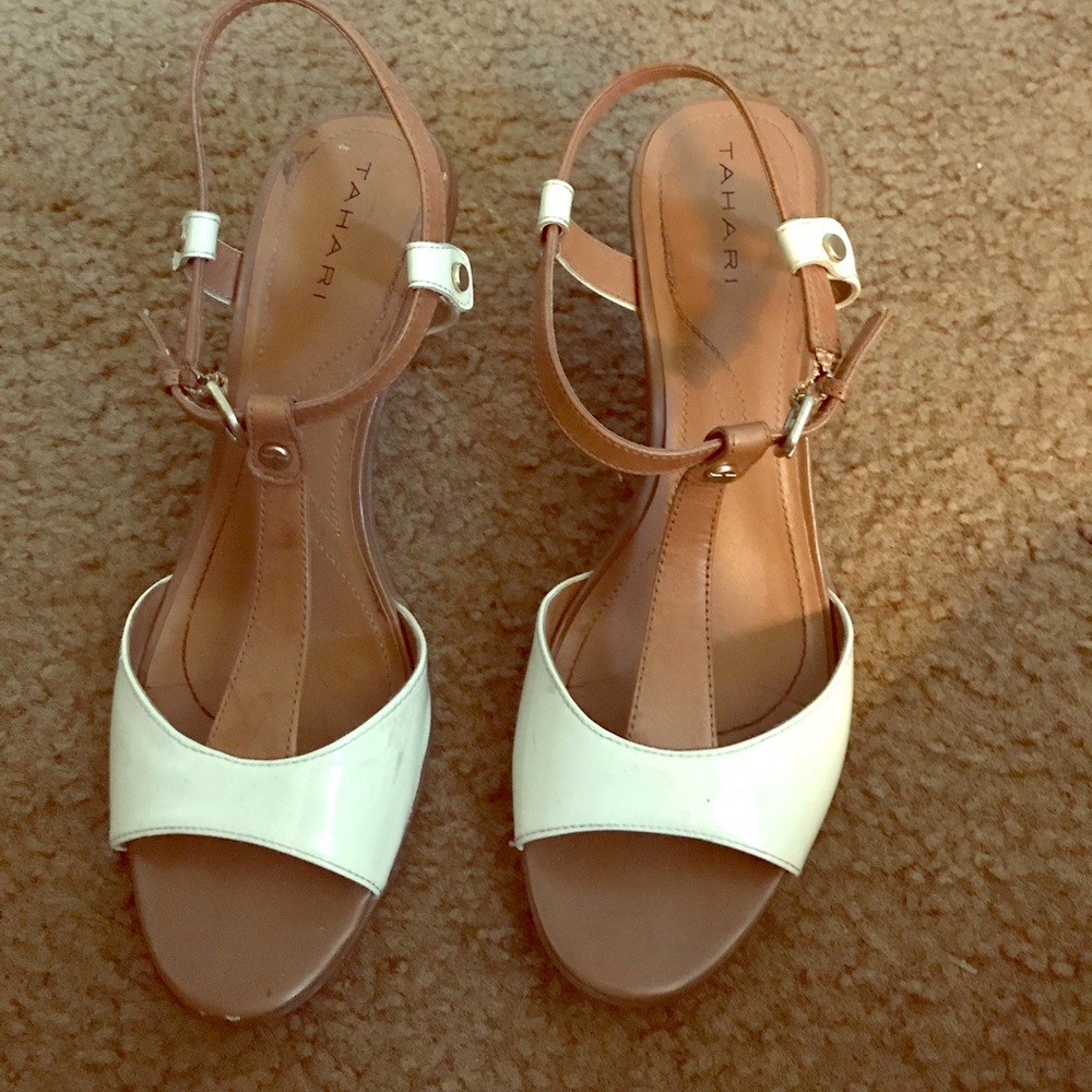 Tahari brown and white heel sandals