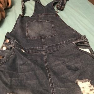Denim distressed overalls