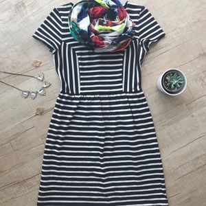 LOFT Short Sleeve Striped Fit & Flare Knit Dress