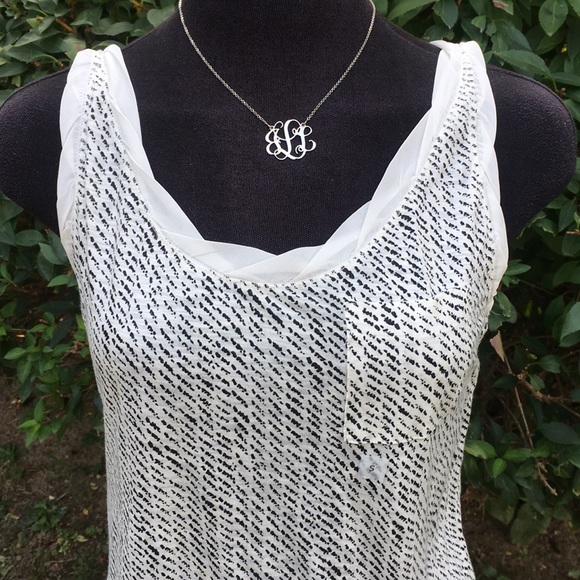 LOFT white & black print tank top NWOT - Picture 2 of 6