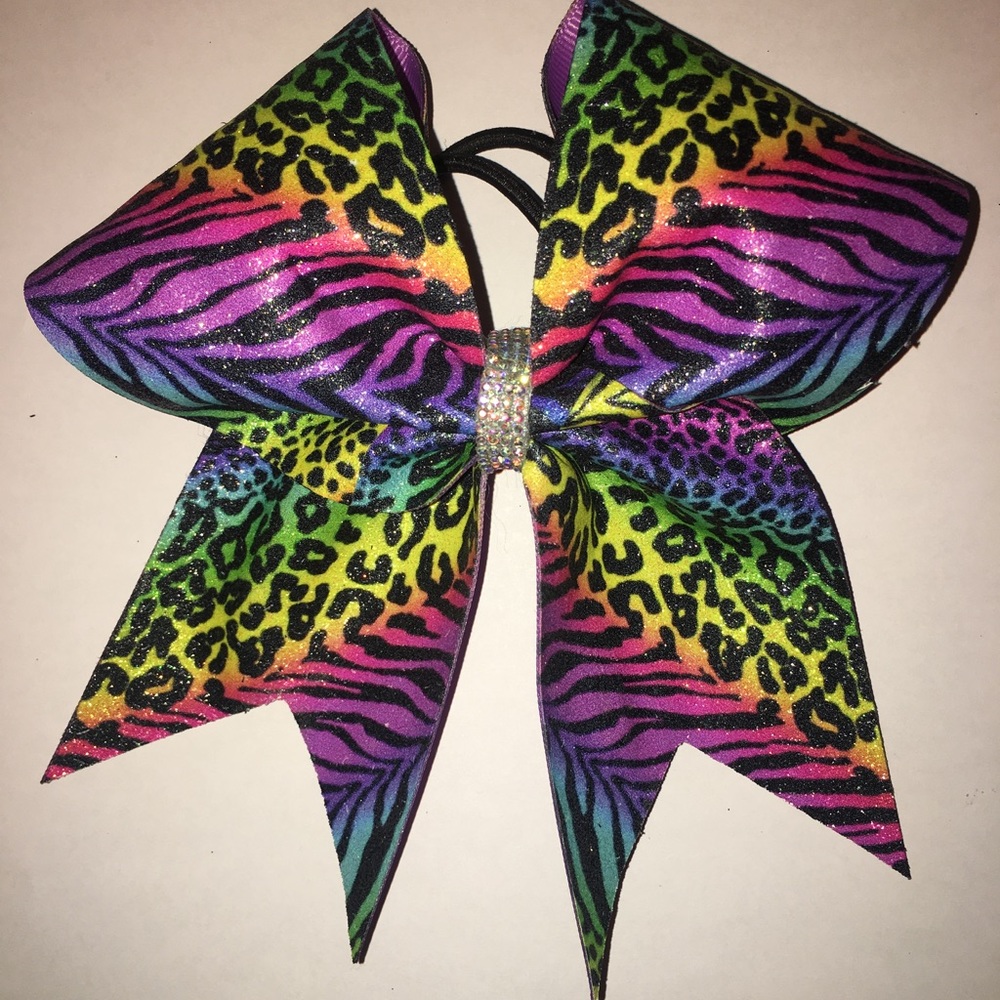 Neon cheetah zebra cheer bow