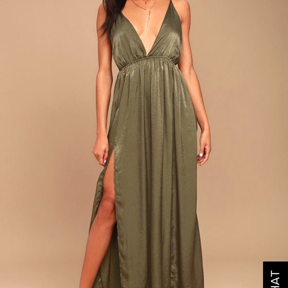 Olive Green Satin Maxi Dress #NWT