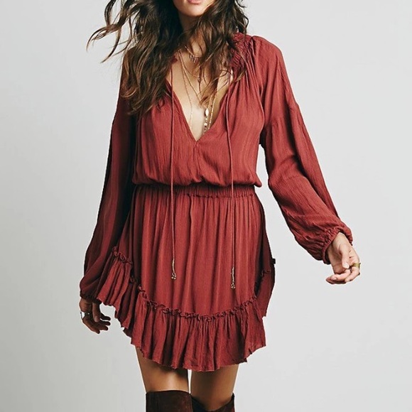 Flowy Ruffled Tunic DRESS Keyhole Tie Neckline - Picture 3 of 8
