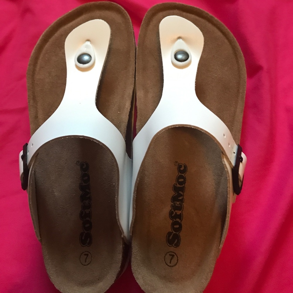Womens Angy White Cork foam Thong Sandal softmoc