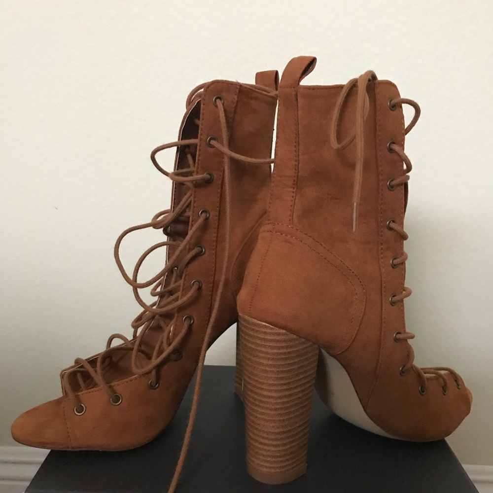Cognac block heels