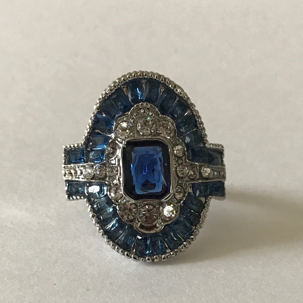 Sapphire and White Topaz Sterling Silver Ring - Picture 5 of 6