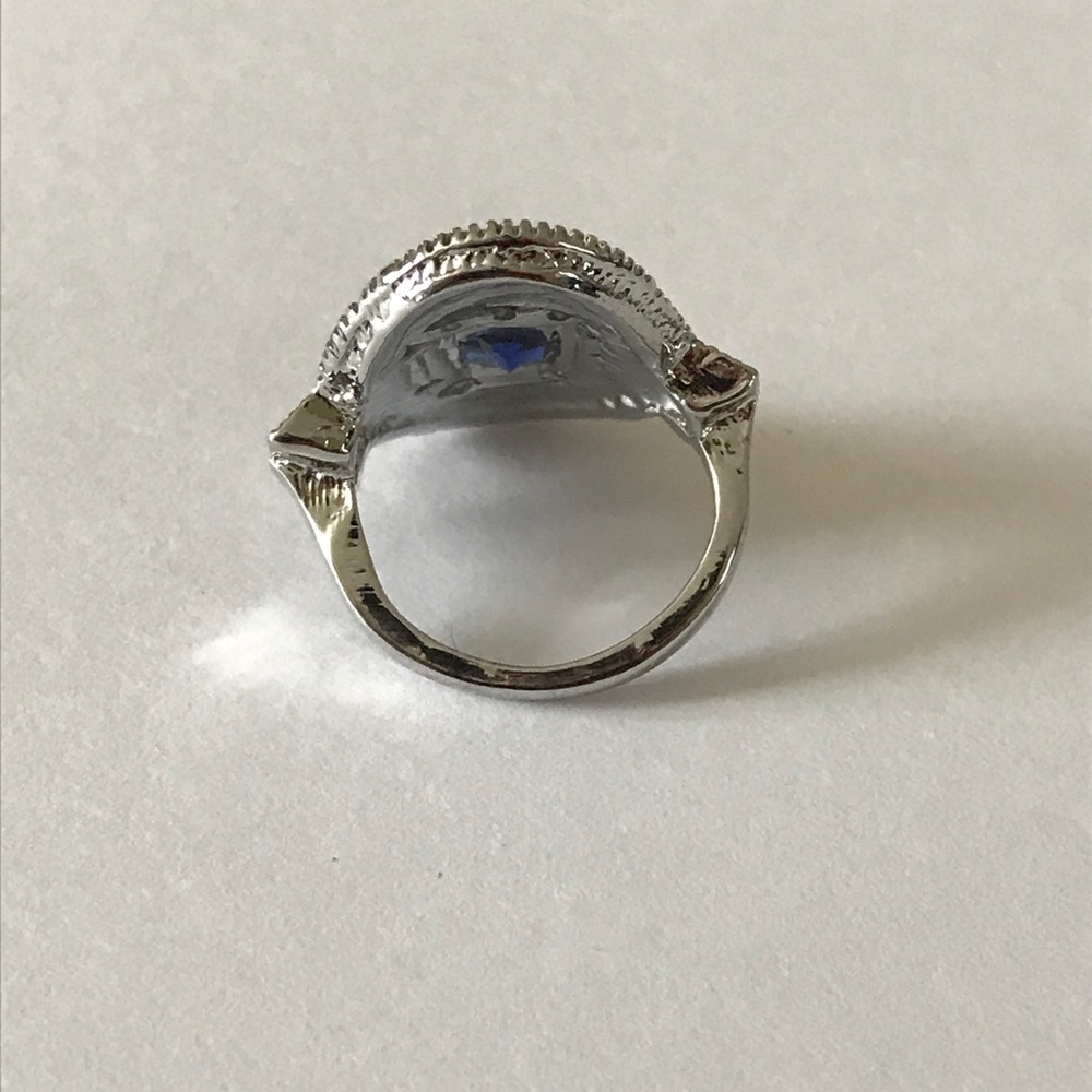 Sapphire and White Topaz Sterling Silver Ring - Picture 3 of 6