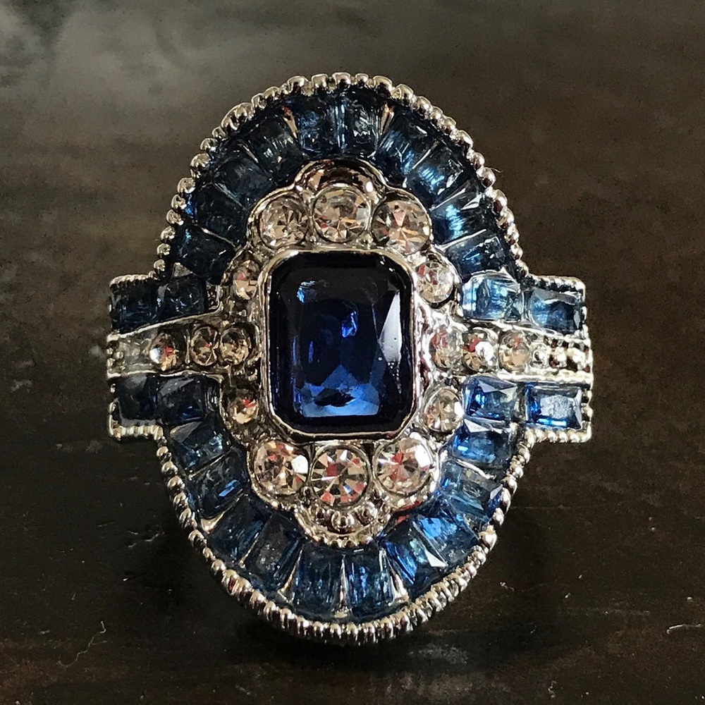 Sapphire and White Topaz Sterling Silver Ring - Picture 4 of 6