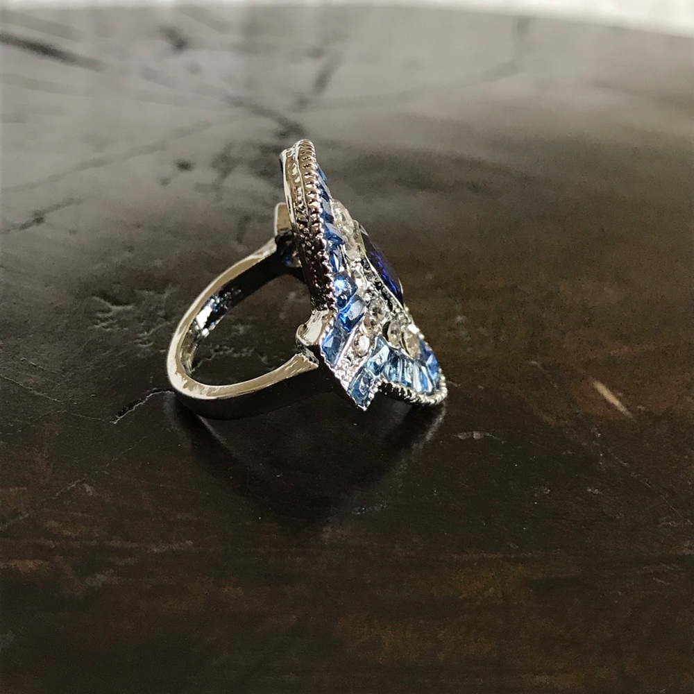 Sapphire and White Topaz Sterling Silver Ring - Picture 6 of 6