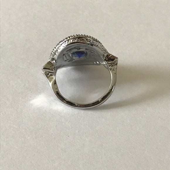 Sapphire and White Topaz Sterling Silver Ring - Picture 3 of 6