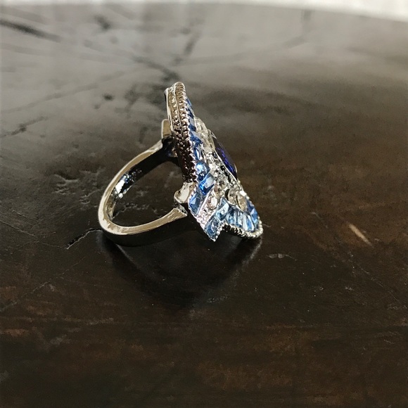 Sapphire and White Topaz Sterling Silver Ring - Picture 6 of 6
