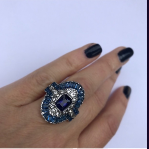 Sapphire and White Topaz Sterling Silver Ring - Picture 2 of 6