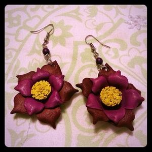 Leather Flower Earrings