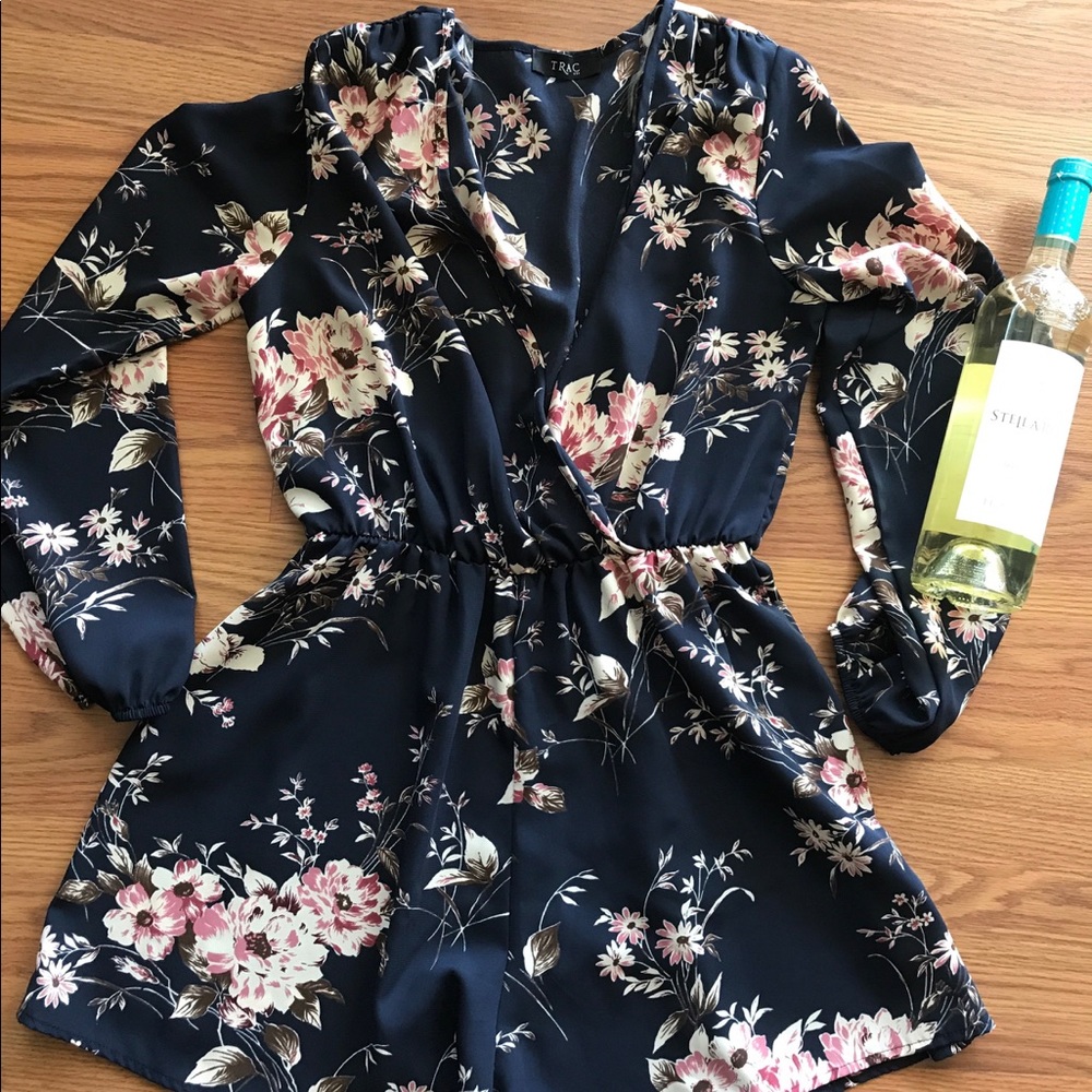 Floral black long sleeve romper