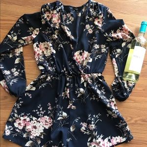 Floral black long sleeve romper