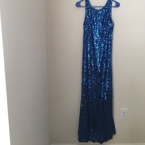 Royal Blue Long Sleeveless Sequin Dress
