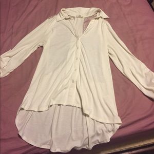 Super soft open back high low cream button up
