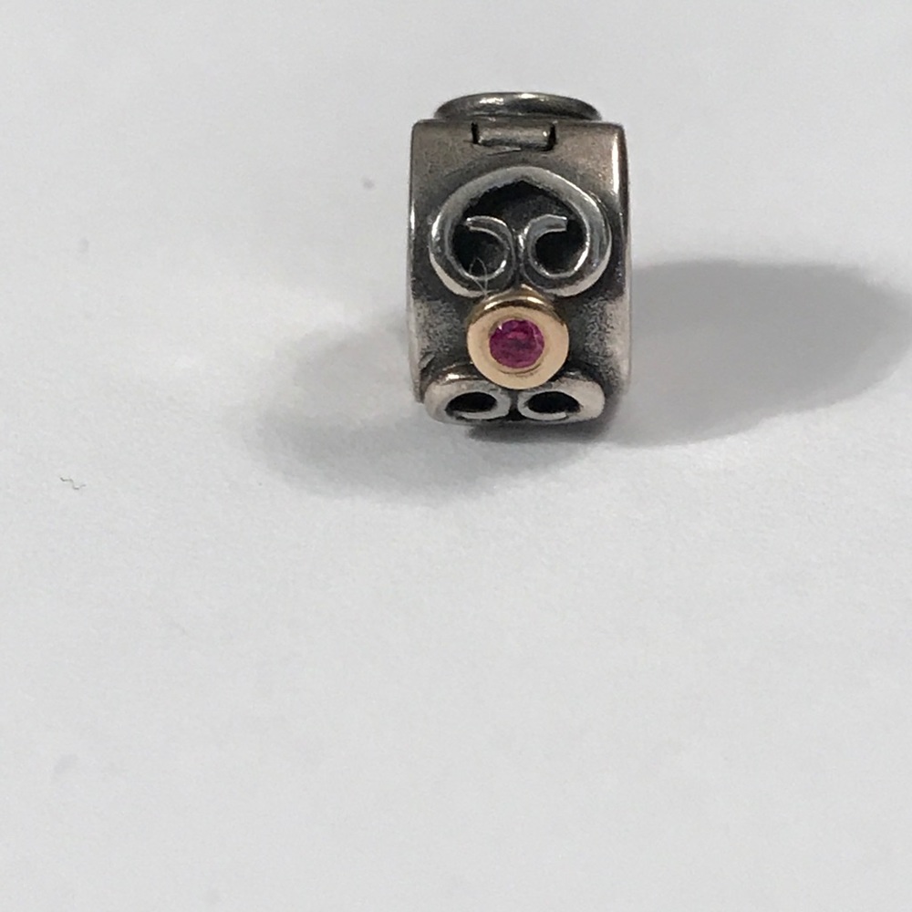 Pandora14k gold bezel set ruby and SS clip