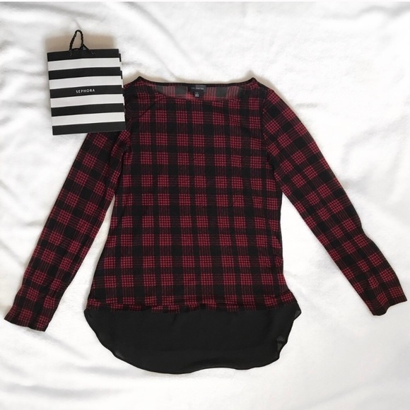 The Limited Tops - the limited sheer mesh plaid high-low top