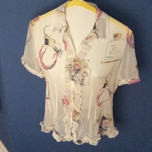 Cabi Style #521 Ivory Sheer Ruffle Blouse