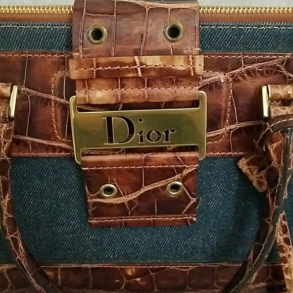 Auth Christian DIOR Denim and Real Crocodile Bag - Picture 3 of 8