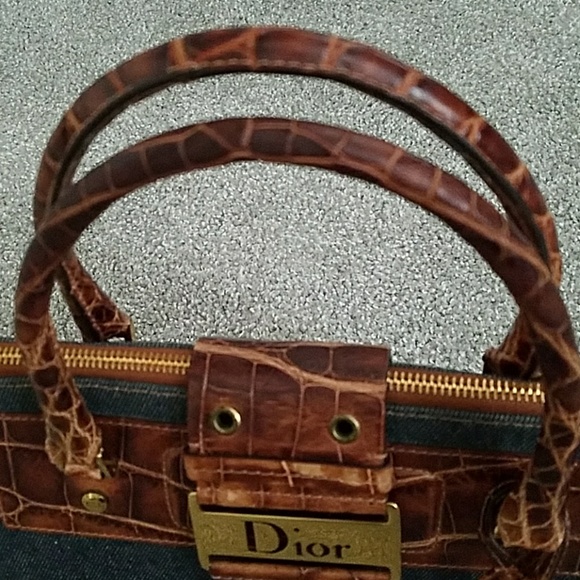 Auth Christian DIOR Denim and Real Crocodile Bag - Picture 4 of 8