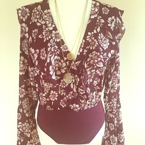 Band of Gypsies Flare Sleeves Burgundy Floral Top