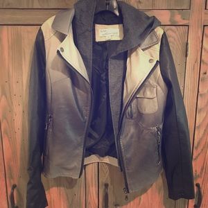 Faux leather jacket with removable hoodie. M