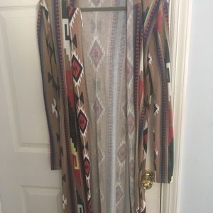 Tan Aztec print cardigan duster