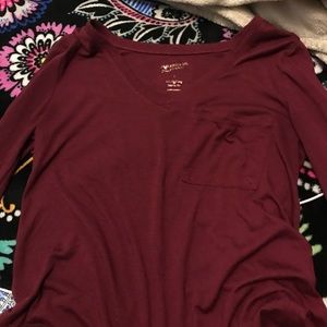 marroon long sleeve v neck