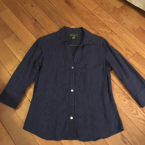 Eddie Bauer Tops - Eddie Bauer navy linen button down shirt