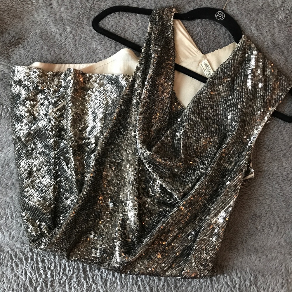 All Saints Gunmetal Silver Velutina Sequin Dress