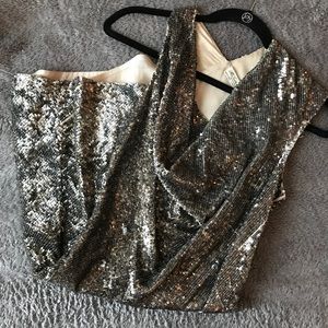 All Saints Gunmetal Silver Velutina Sequin Dress