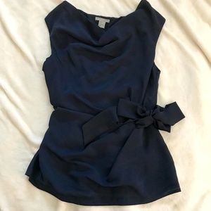 H&M Navy Scoop Neck, Tie-Waist Blouse