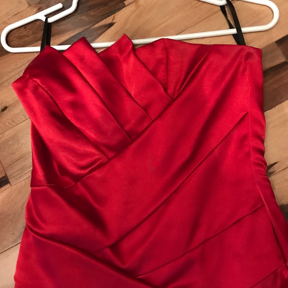 Strapless red silk dress