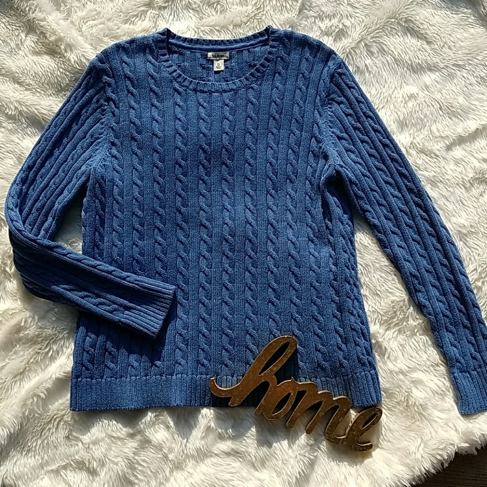 💕LL Bean cable knit sweater blue XL
