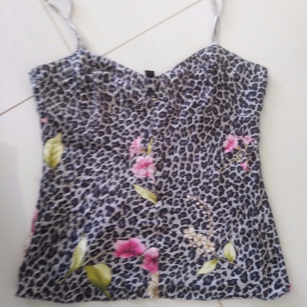 EXPRESS NWOT SILK GREY, BLACK PINK FLORAL MD