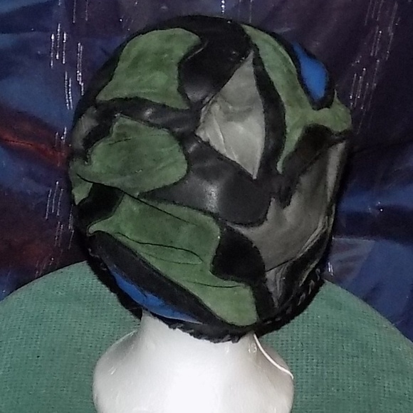 Leather-Hat with green, blue and black leather main image 5