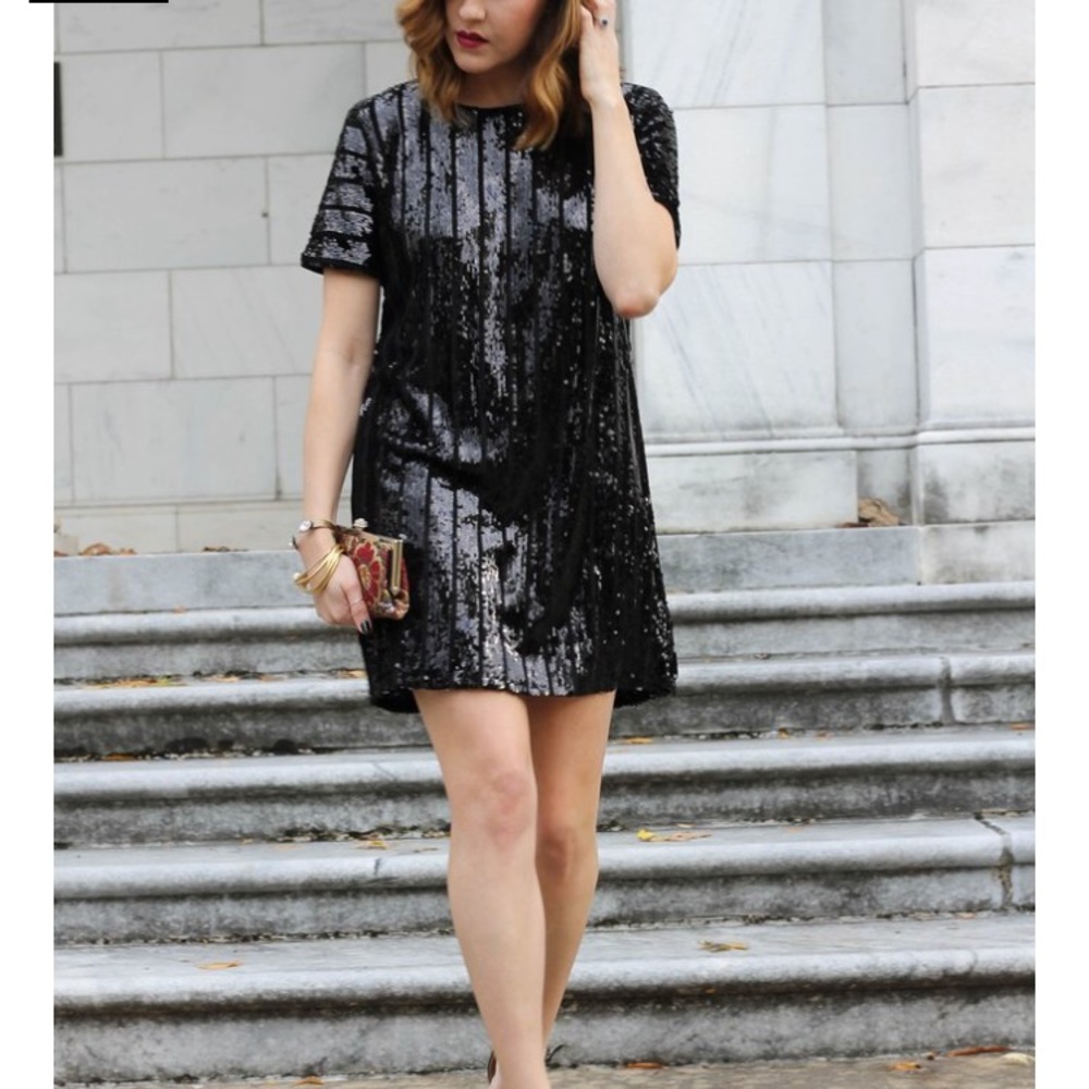Black Sequin Shift Dress