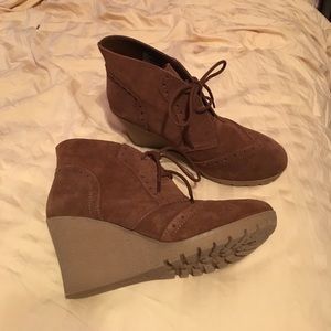 Mia brown suede wedge booties
