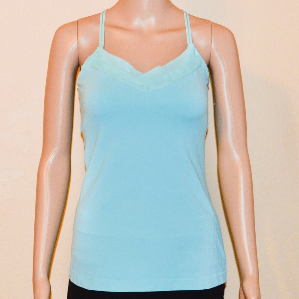 LULULEMON Blue Mesh Trim Convertible Strap Athletic Yoga Tank Size 8