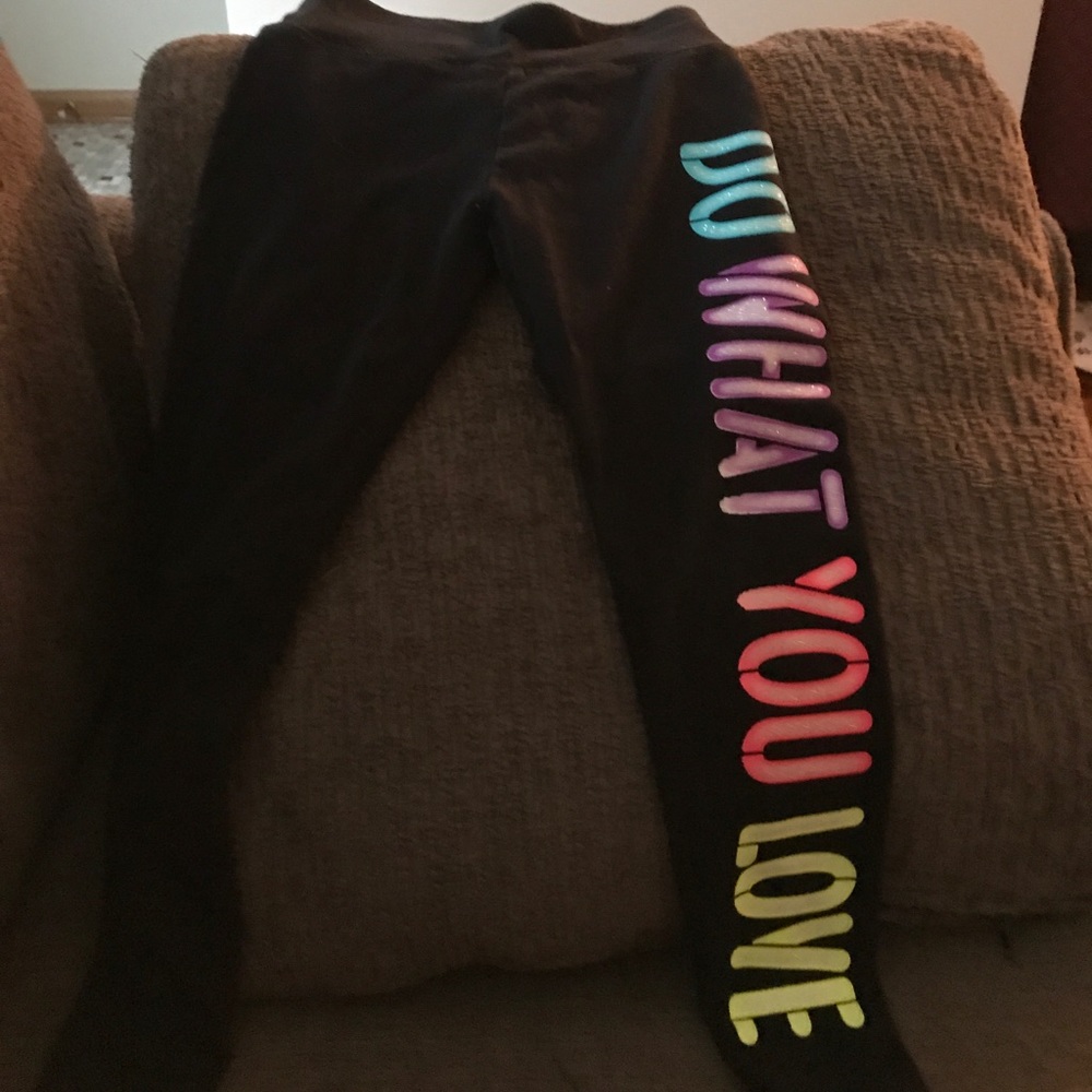 Justice leggings with sparkly letters