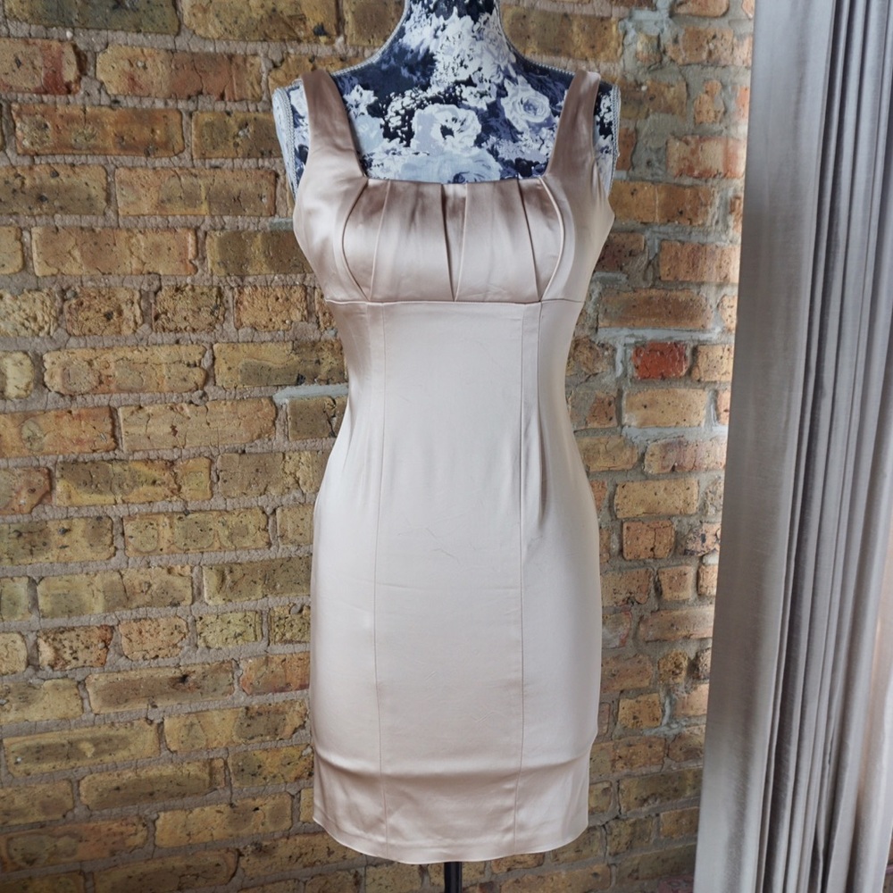 Calvin Klein Square Neck Satin Sheath Dress